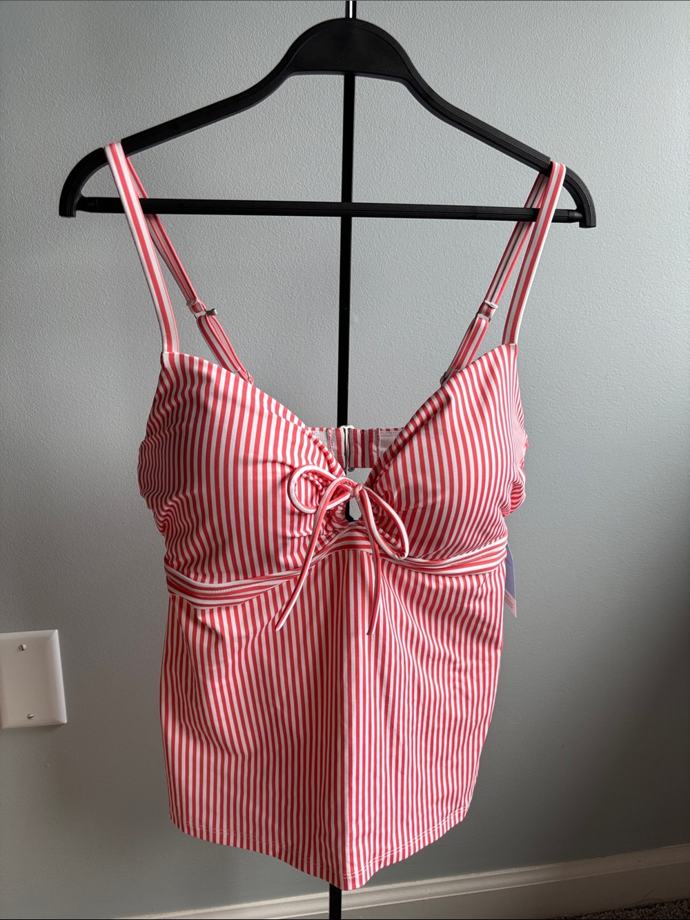 Lands' End Peach and White Striped Swim Top with Front Tie.